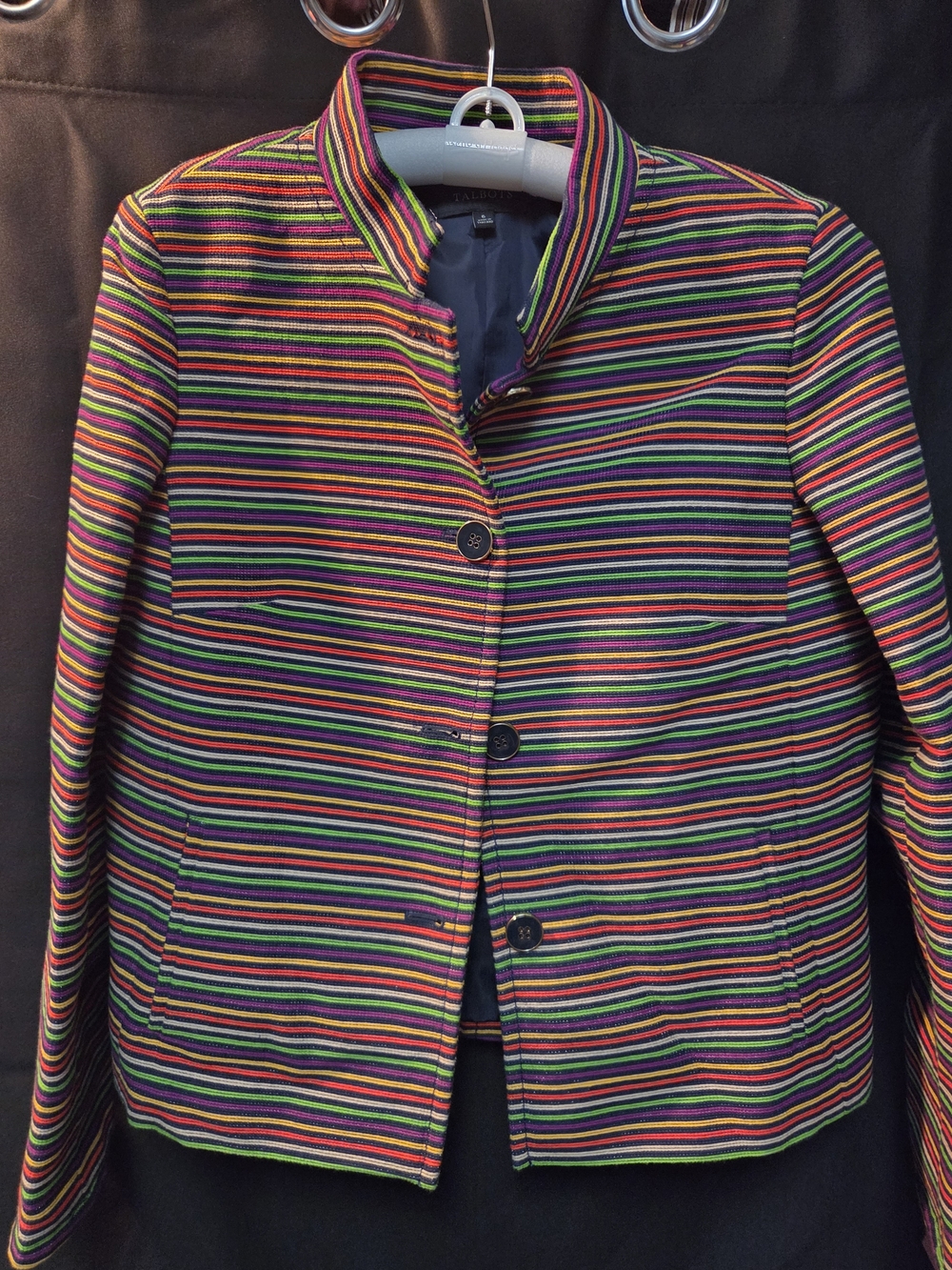 Women’s Multicolor Striped Jacket - Vibrant Stripe Button-Up